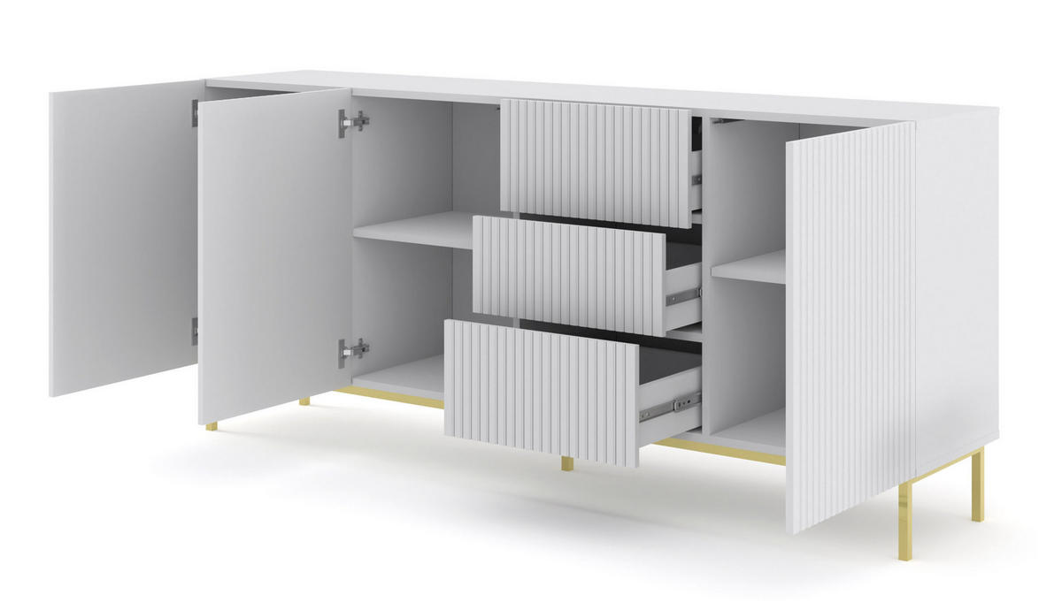 KOMMODE Weiß, Weiß, Gold 200/89/42 - Weiß, Holzwerkstoff (200/89/42cm) - RAUMHIRSCH FURNITURE
