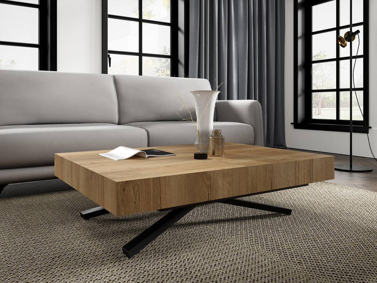 COUCHTISCH SANNA X - Hellbraun/Schwarz, Holzwerkstoff/Metall (80/120/27cm) - Meblini