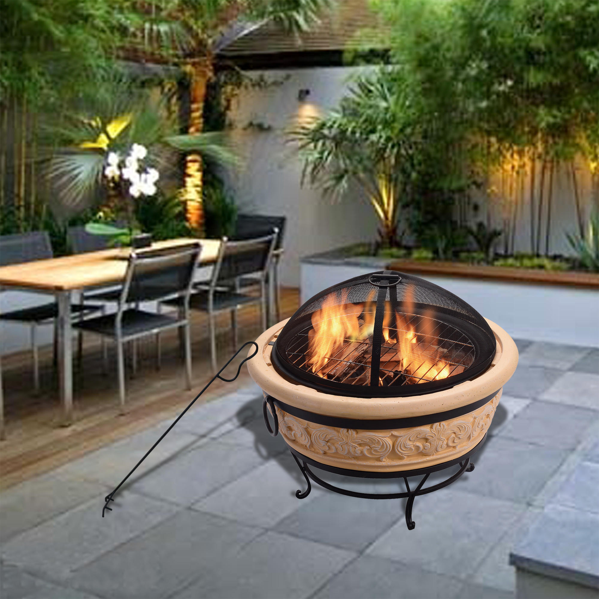 FEUERSTELLE Schwarz - Schwarz, Metall (69/58/58cm) - Teamson Home