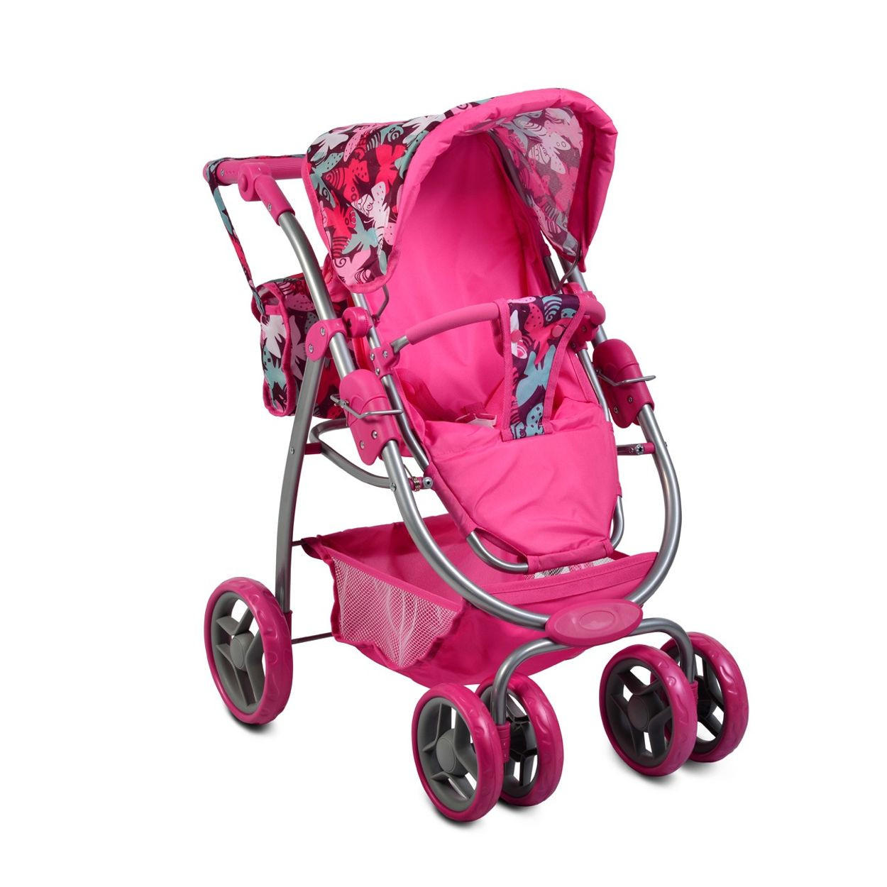 PUPPENWAGEN Sweet Hard 9662 Winterkorb, Tasche, einstellbare Höhe, Sonnendach, Polyester - Rosa, Metall (43/70/69cm) - Moni