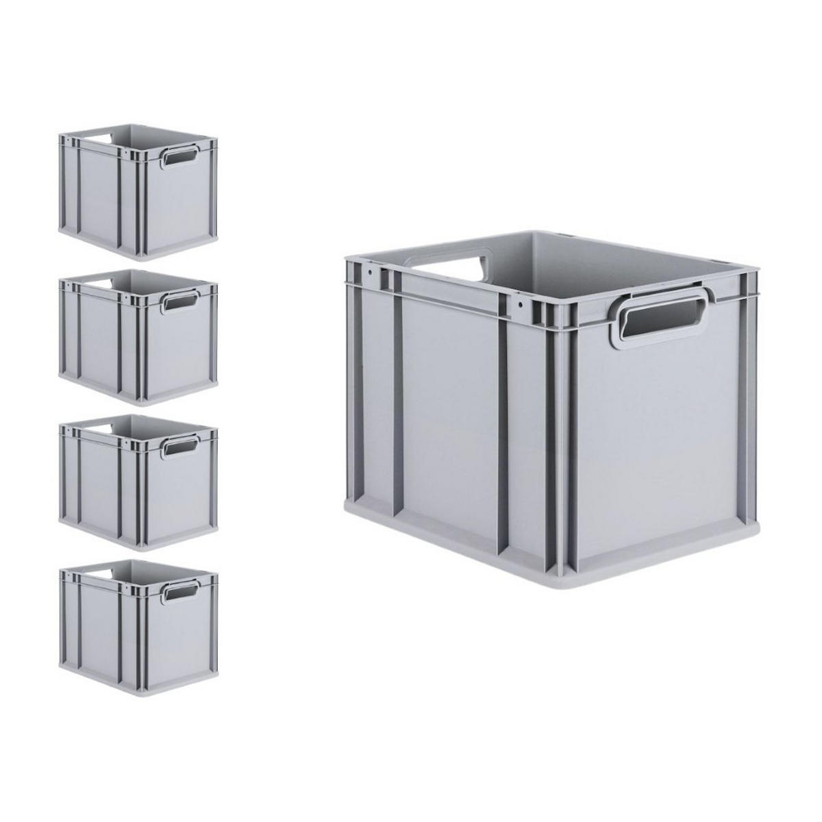 EUROBOX 5x Nextgen Economy Mit Scharnierdeckel Grau/GrünGriffe Offen 30 Liter - Grün, Kunststoff (30/32/40cm) - PROREGAL