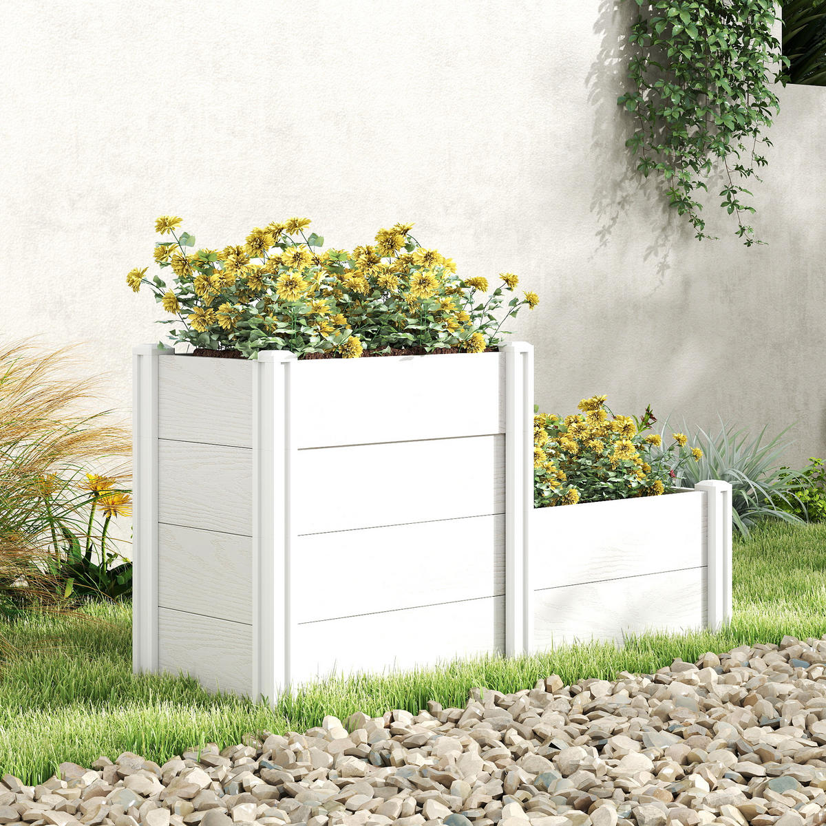 HOCHBEET DE-05411 3-stufig, stapelbar, modulares Kunststoff Dunkelgrau - Weiß, Kunststoff (120/64/80cm) - ComfortXL