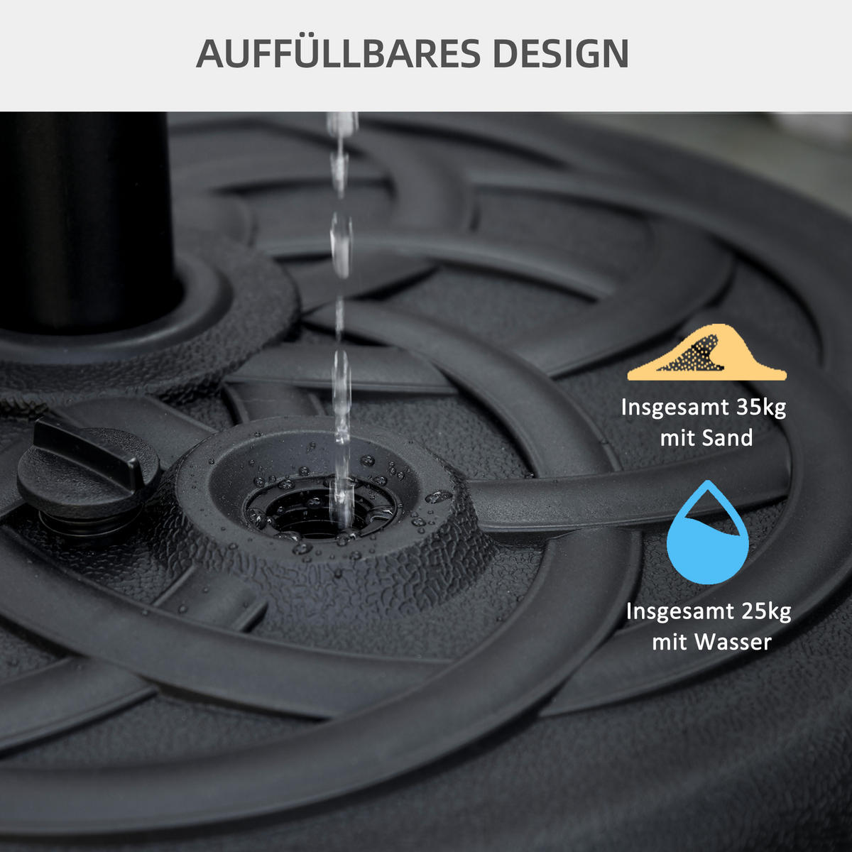 SONNENSCHIRMSTÄNDER bis 35 kg befüllbar - Schwarz, Kunststoff (56/56cm) - Outsunny