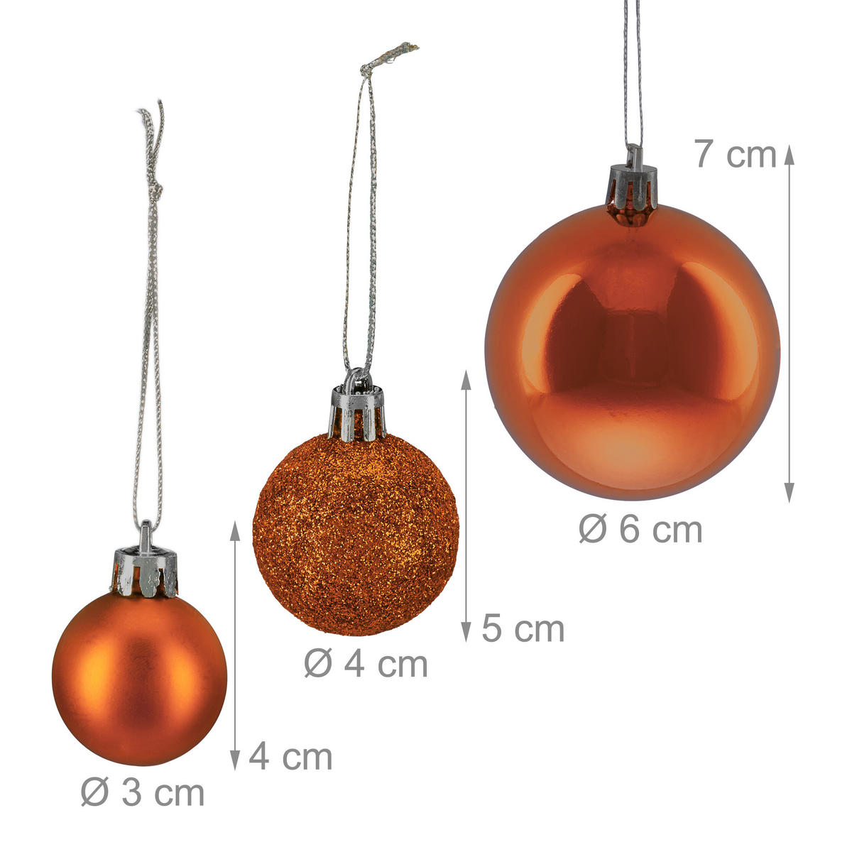 138XWEIHNACHTSKUGELN - Orange, Kunststoff (6/7/6cm) - Relaxdays