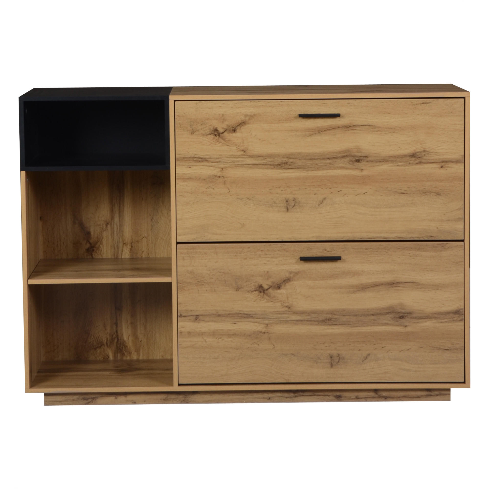 SCHUHSCHRANK Naturholzfarbe und Schwarz 120/32/84,5 cm - Naturfarben, Holzwerkstoff (120/84.5/32cm) - PANGIVO