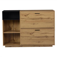 SCHUHSCHRANK Naturholzfarbe und Schwarz 120/32/84,5 cm - Naturfarben, Holzwerkstoff (120/84.5/32cm) - PANGIVO