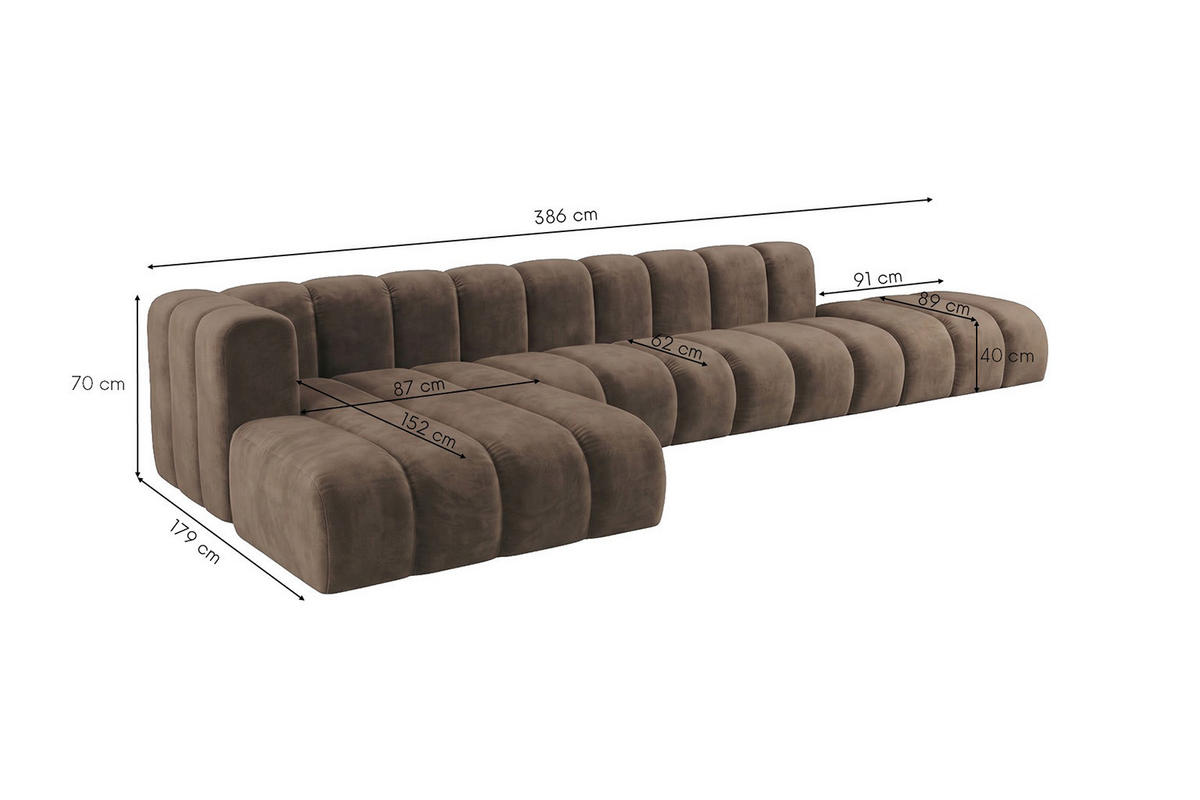 ECKSOFA Modulares In L-Form Mit Hocker, Velvet-Stoff Riviera, Braun, Links, GRAND - Braun, Holz (386/179cm) - Kaiser Möbel