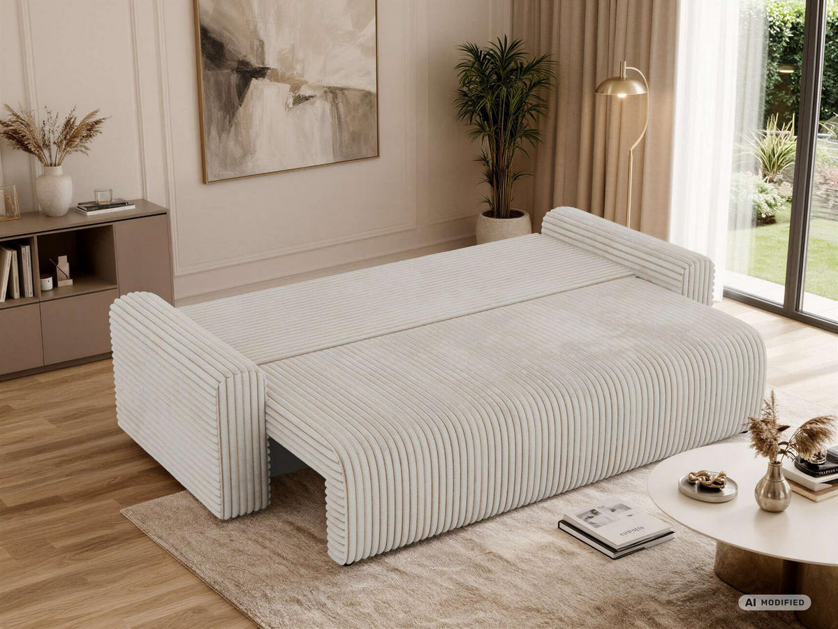 3-SITZER-SOFA NESSARO - Beige Cord - Beige/Schwarz, Kunststoff/Textil (243/92/90cm) - MKS