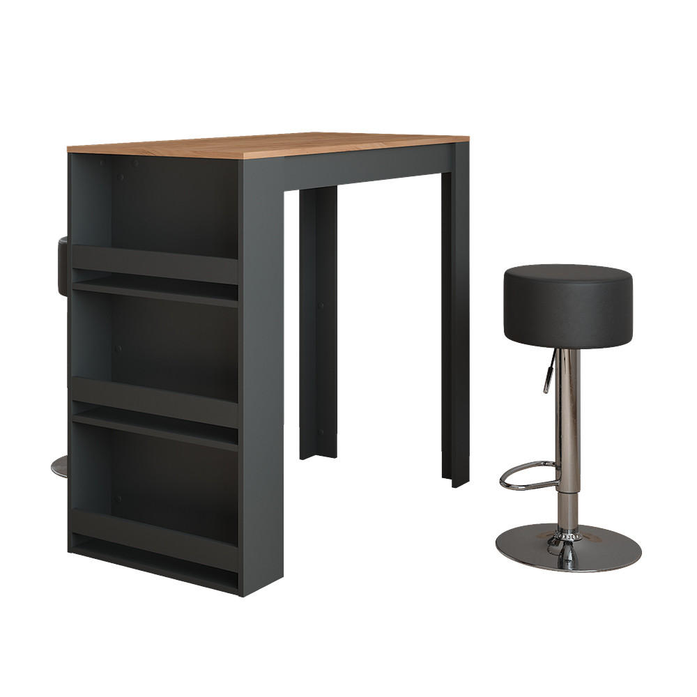 STOJACÍ BAROVÝ STŮL SE ŽIDLEMI Repose Antracit - medově dubová/antracitová, kompozitní dřevo (117/57/106cm) - Vicco