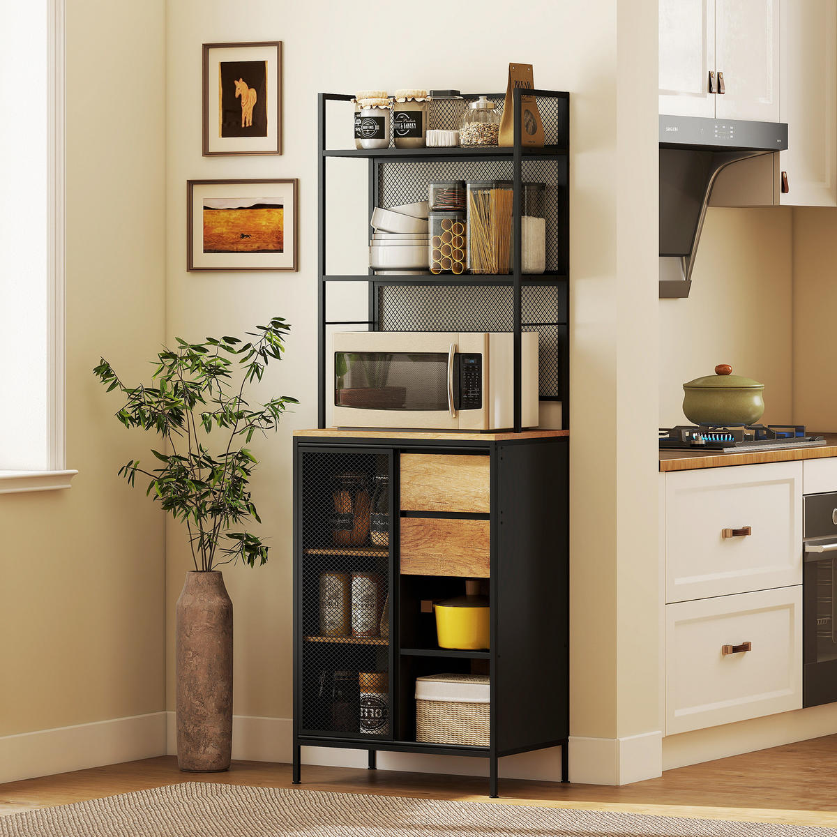 BUFFET DE-11219 Schiebetür mit Schublade & offenen Fächern Naturholz - Naturfarben, Holzwerkstoff (40/180/60cm) - ComfortXL