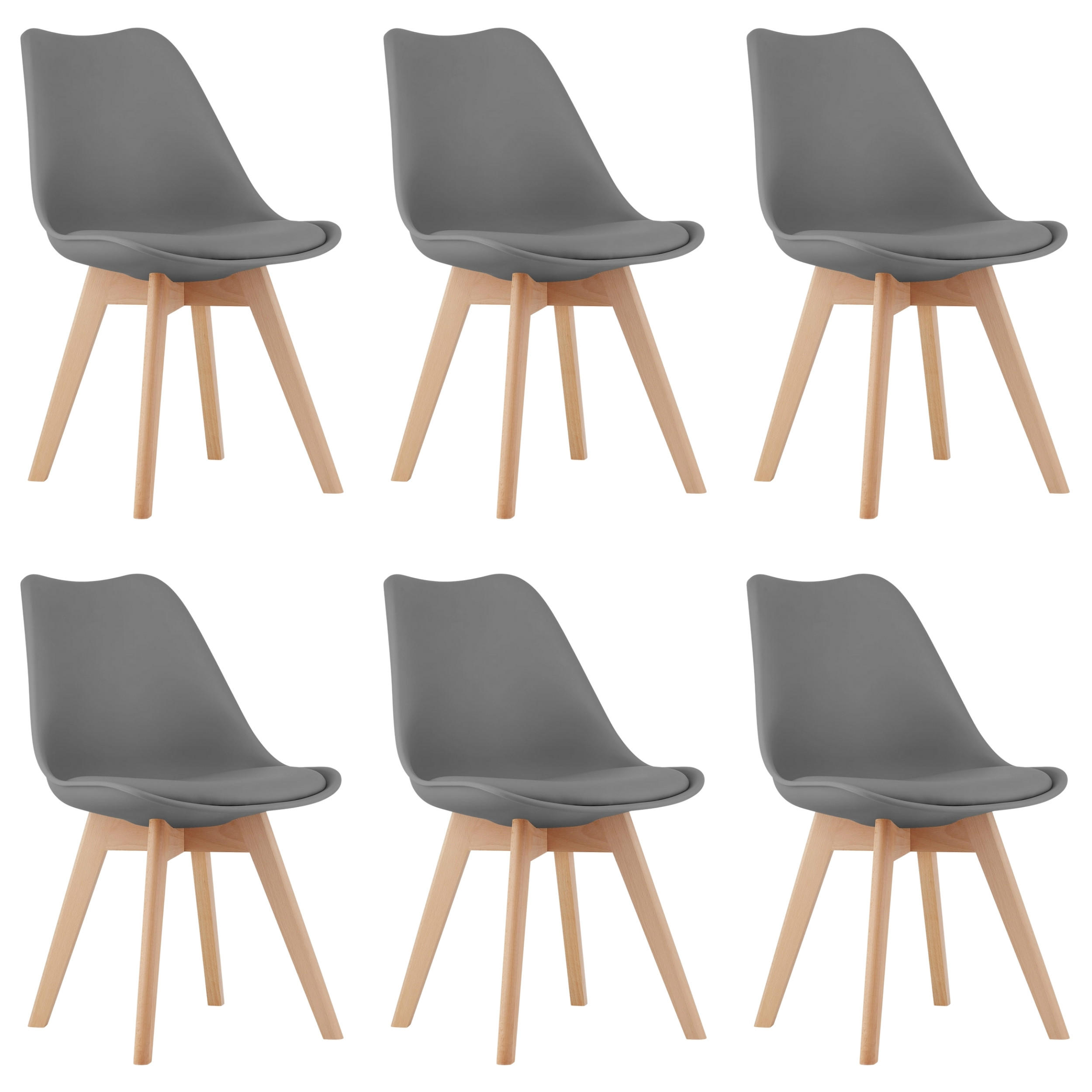 STUHL DOZZA 6-er Set, Grau Kissen aus Kunstleder - Hellgrau, Holz/Kunststoff (49/82/43cm) - Komodee
