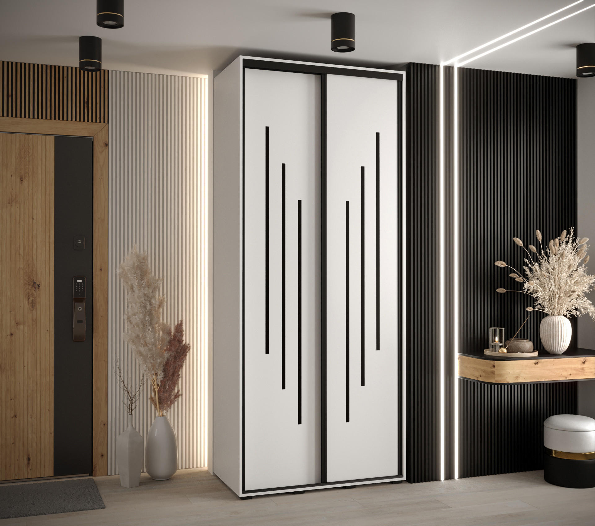 SCHWEBETÜRENSCHRANK 235,2/120/60 2-türig - Schwarz/Weiß, Holz/Metall (120/235/60cm) - Abiks Möbel