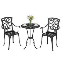 BISTRO-SET DE-07322 3-teilig mit Sonnenschirmloch, Aluminiumguss Antik - Schwarz, Metall - ComfortXL