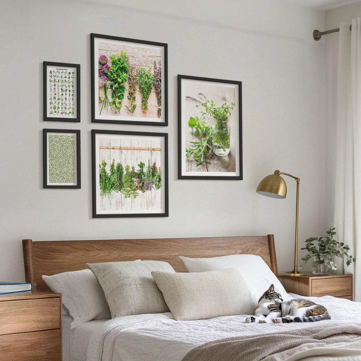 BILDER SET 5er Set - 50x50 cm & 20x30 cm & 40x60 cm Schwarzer Rahmen - Getrocknete Kräuter für die Küche - Schwarz, Kunststoff (40/60cm) - TULUP