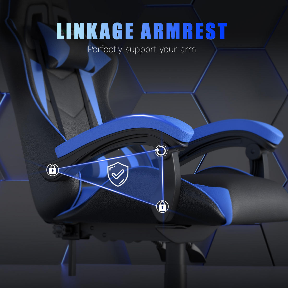 GAMING-STUHL ergonomisch, verstellbare Rückenlehne, Kissen – Blau - Blau, Leder (59/120/56cm) - Rattantree