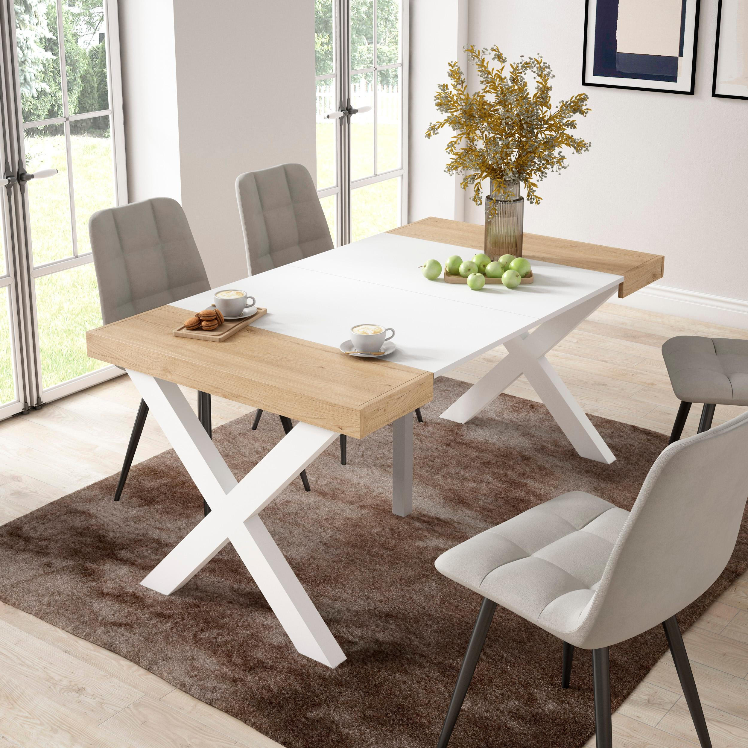 KONSOLENTISCH ausziehbar 58 bis 160cm, für 8 Gäste, eiche weiß, 90/58/73cm - Eichefarben/Weiß, Holzwerkstoff (90/160/73cm) - Skraut Home