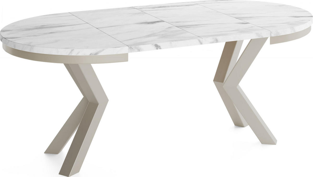 ESSTISCH Clara Grau-Beige runder ausziehbarer, Marmor Weiß 100-180/100/76 cm - Ecru/Grau, Holzwerkstoff/Metall (100/100/76cm) - WFL GROUP
