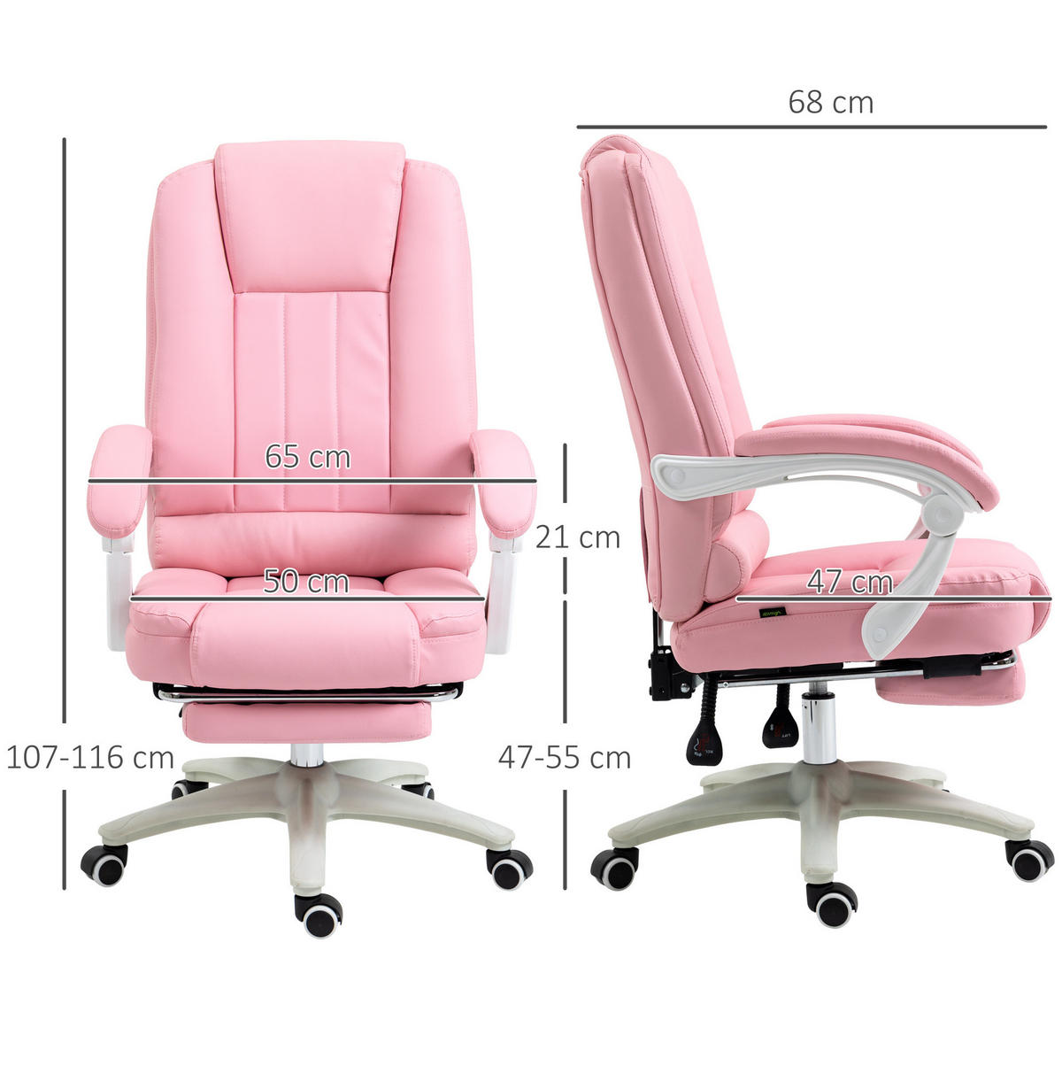BÜROSTUHL in Rosa 68x65x116 cm mit Fußstütze und verstellbarer Rückenlehne - Rosa, Kunststoff (65/116/68cm) - IVMEU