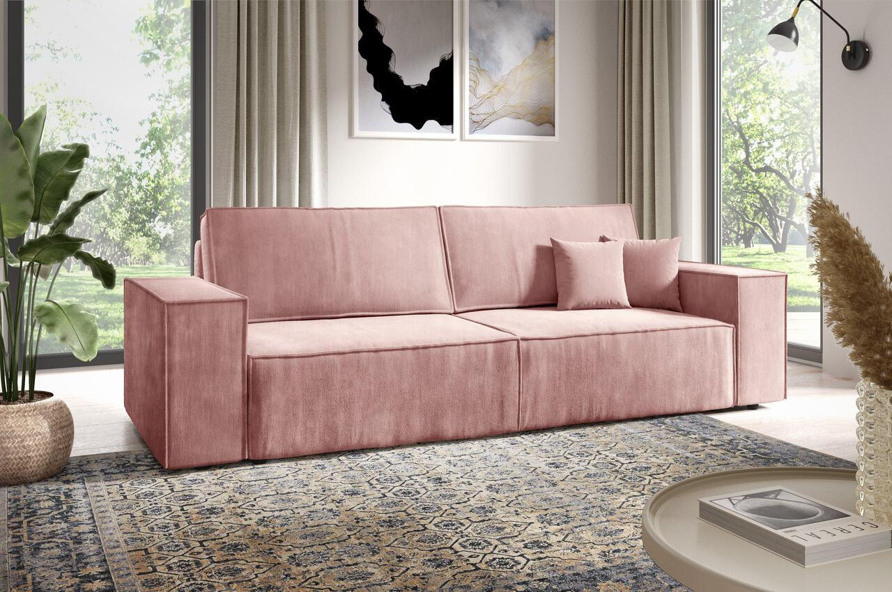 SCHLAFSOFA mit Bettkasten Rose - Altrosa, Textil (255/88/102cm) - Furnisell