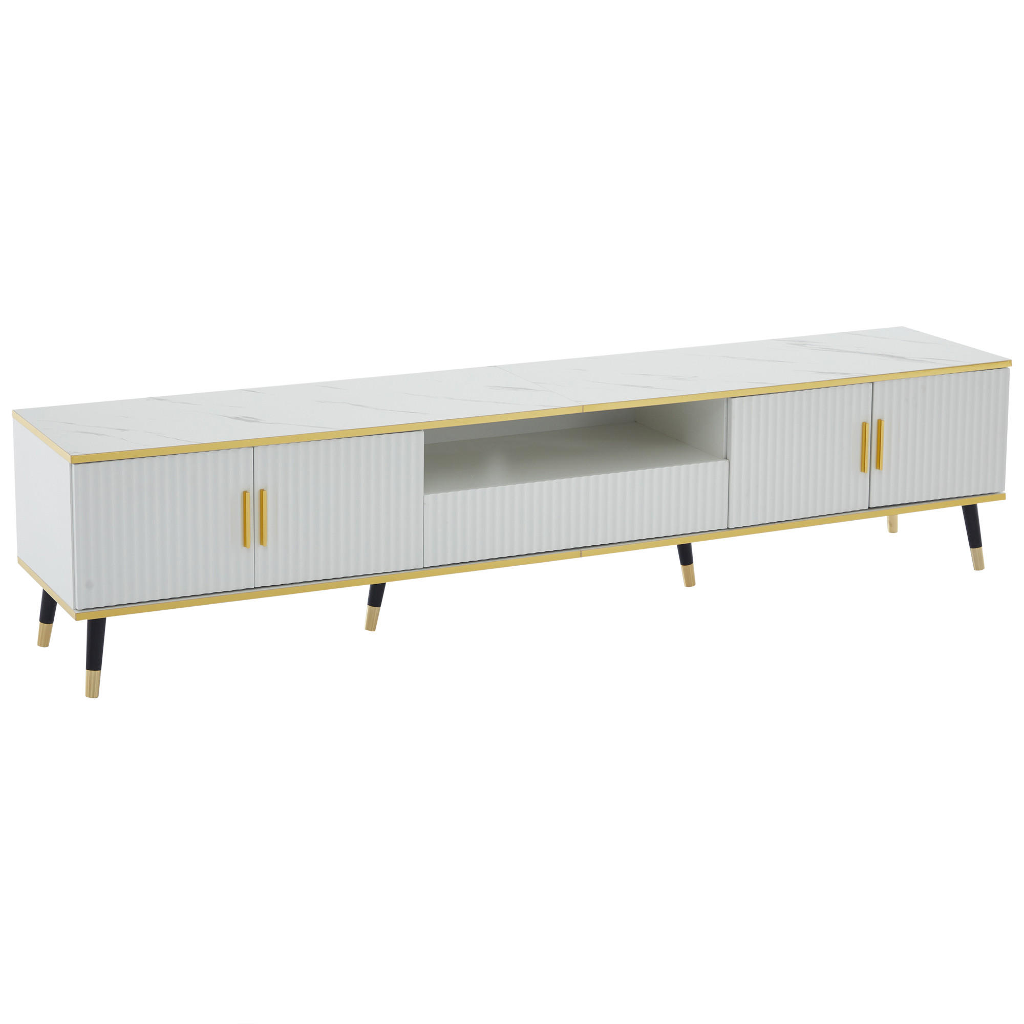 TV-ELEMENT200X40X46CM Marmoroptik Weiß-Gold für Fernseher bis 90 Zoll - Weiß, Holz (42.93/12.7/82.17cm) - Raelunyi