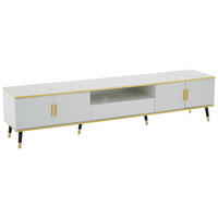 TV-ELEMENT200X40X46CM Marmoroptik Weiß-Gold für Fernseher bis 90 Zoll - Weiß, Holz (42.93/12.7/82.17cm) - Raelunyi