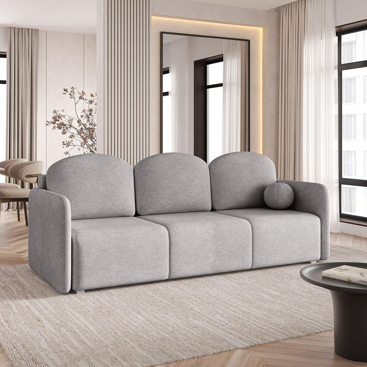 BETTSOFA SUVI III NV Hellgrau Geflochtener Stoff mit Schlaffunktion - Hellgrau, Textil (90/85/220cm) - MASSENO