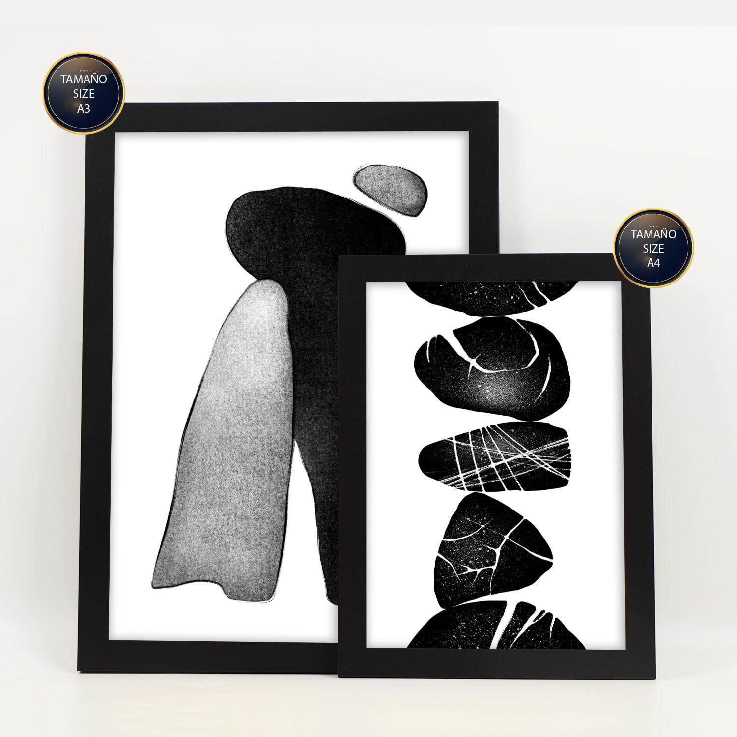 POSTER Set Mit 6 Palladische Gesteine In Liebhaber Abstrakt Ästhetische Dekorative Gemälde Für Ihr Wohnzimmer Zuhause A3 & A4 Schwarzer Rahmen - Schwarz, Papier (29/3cm) - Nacnic