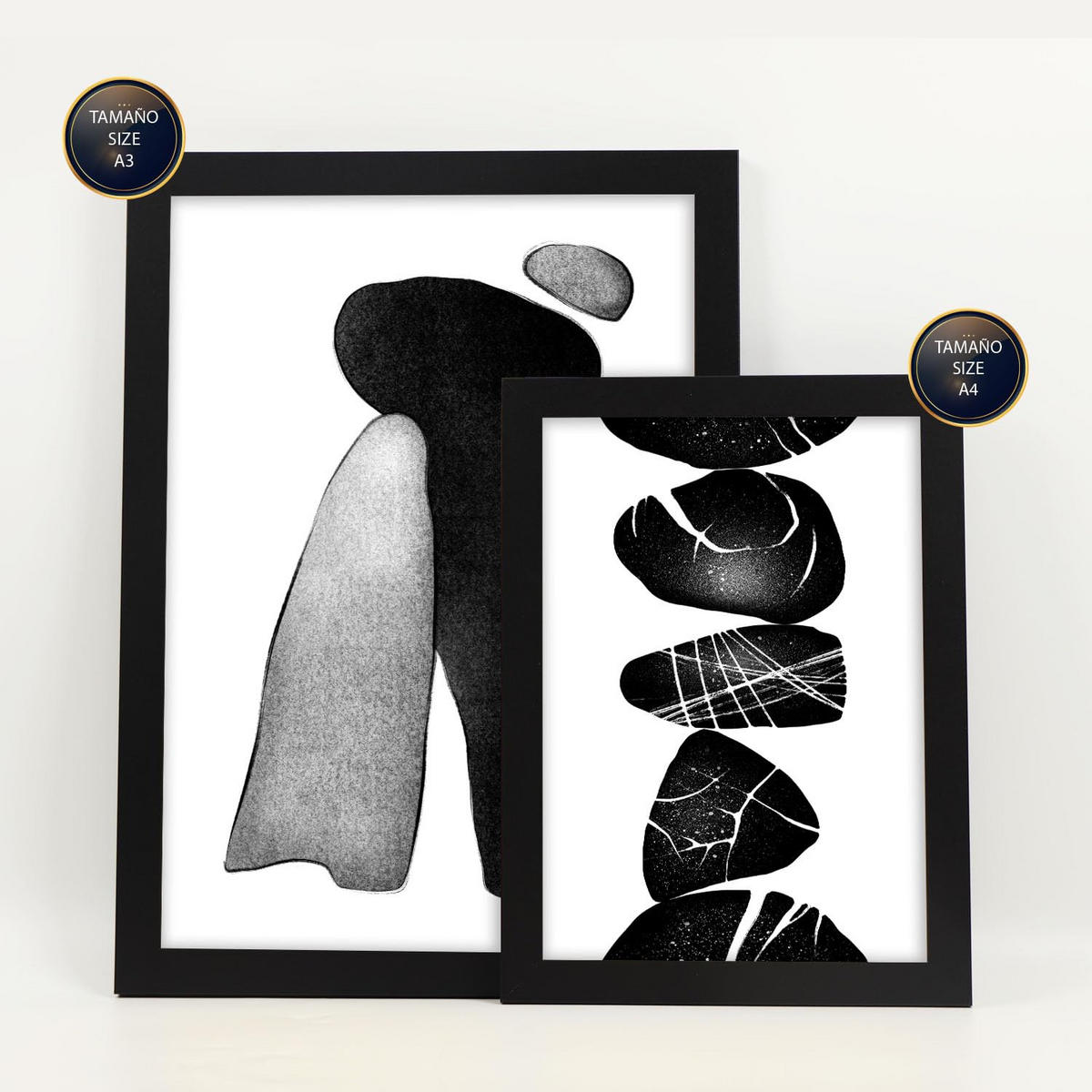 POSTER Set Mit 6 Palladian Rocks Abstrakte Liebhaber Größe A3 & A4 Schwarzer Rahmen - Schwarz, Papier (29.7/1cm) - Nacnic