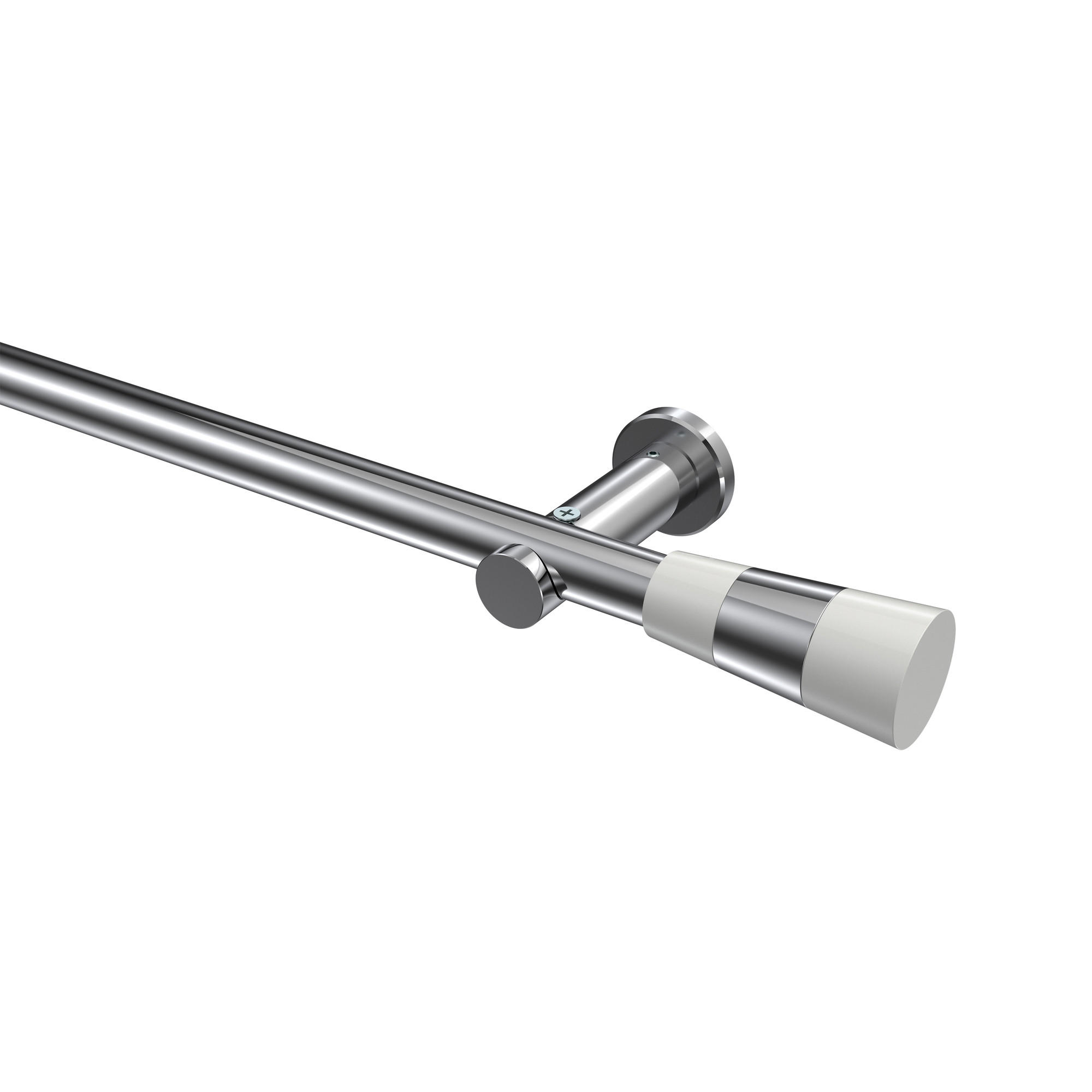 GARDINENSTANGEN-SET Platon Tanara 320 cm (geteilt in 2 x 160 cm), 1-läufig (ohne Ringe), 20 mm Ø Chrom - Chromfarben/Weiß, Metall (320cm) - INTERDECO