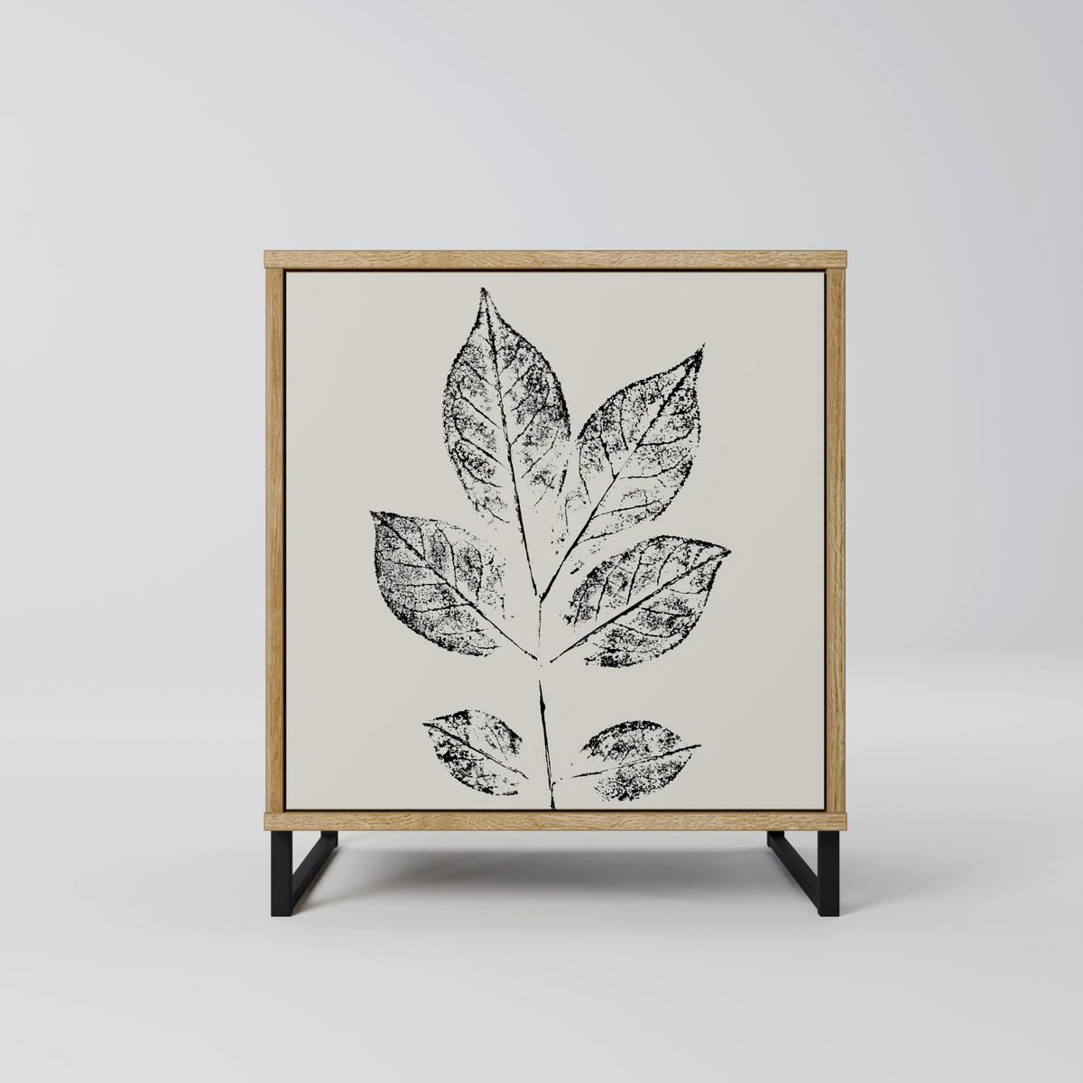SIDEBOARD LEAFY STAMPS, Eichefarben, 57,5x42x67,5 cm, Schwarze Metall-Rahmenfüße - Eichefarben/Multicolor, Holzwerkstoff/Metall (57.5/67.5/42cm) - SpaceRebels