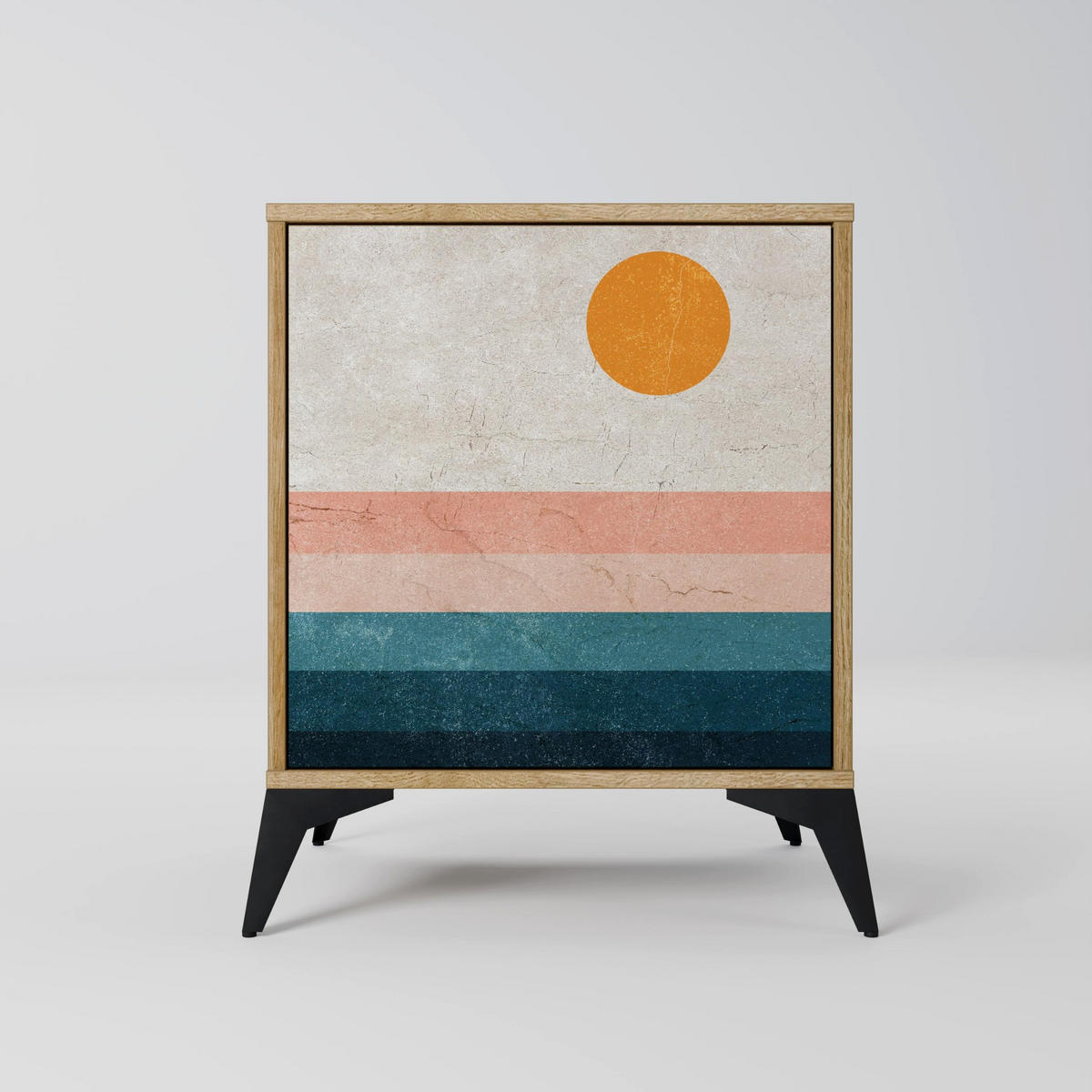SIDEBOARD TWO HALVES, Eichefarben, 57,5x42x67,5 cm, Schwarze Metall-Rahmenfüße - Eichefarben/Multicolor, Holzwerkstoff/Metall (57.5/67.5/42cm) - SpaceRebels