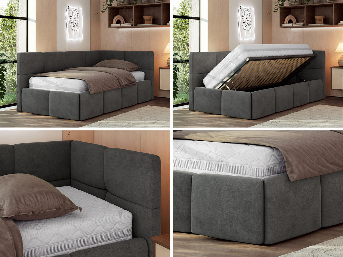 JUGENDBETT ARVO 90/200 - Dunkelgrau Velvet - Multipocket-Matratze - Rechts Seite - Dunkelgrau, Textil (90/200cm) - MKS