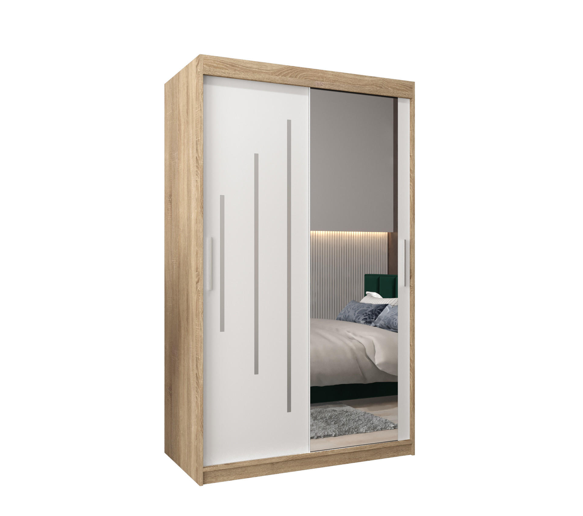 SCHWEBETÜRENSCHRANK 200/120/62 2-türig - Silberfarben/Weiß, Holz/Kunststoff (120/200/62cm) - Abiks Möbel