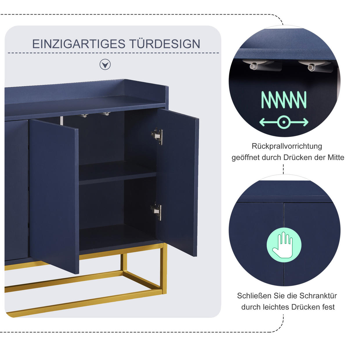 SIDEBOARD 120/30/80 cm in Marineblau, grifflos mit 4 Türen - Dunkelblau, Holzwerkstoff (120/80/30cm) - BEAOK