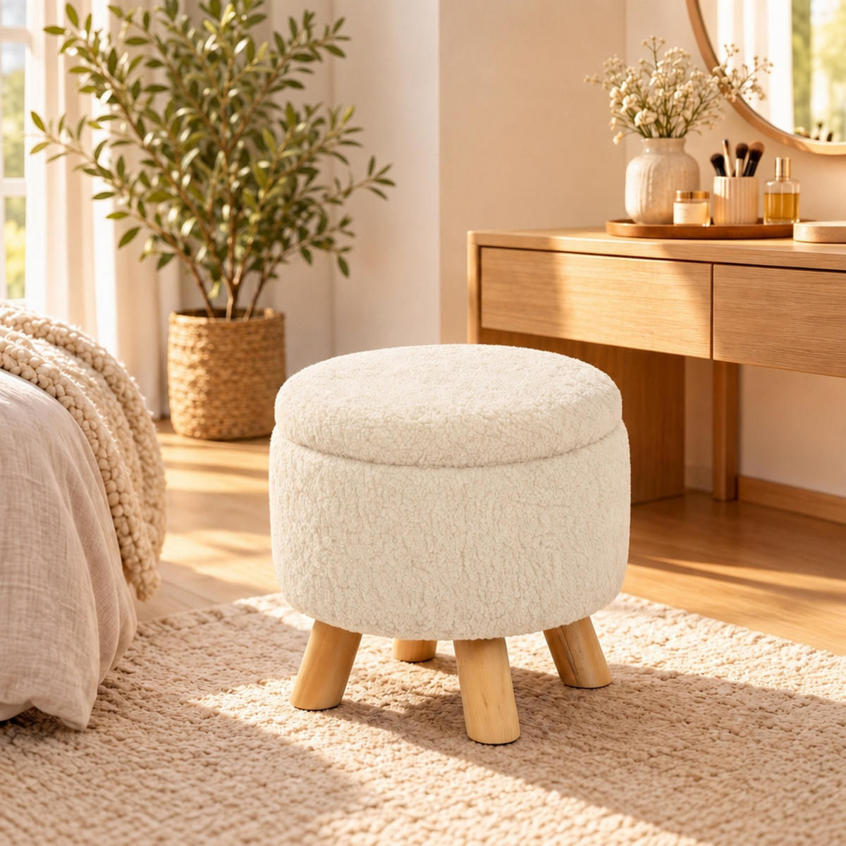HOCKER Creme mit Stauraum 30x33 cm - Creme, Holz/Holzwerkstoff (33/30/33cm) - Relaxdays