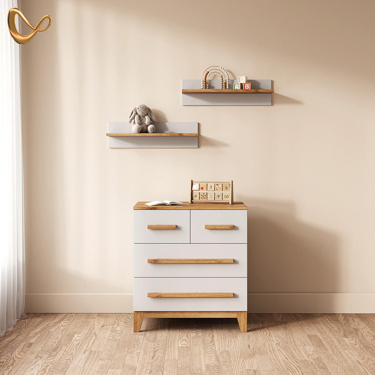WANDREGAL KINDERZIMMER Mailo Weiß/Artisan 70 x 20 cm - Weiß/Eiche Artisan, Holzwerkstoff (70/20/18.4cm) - Livinity®