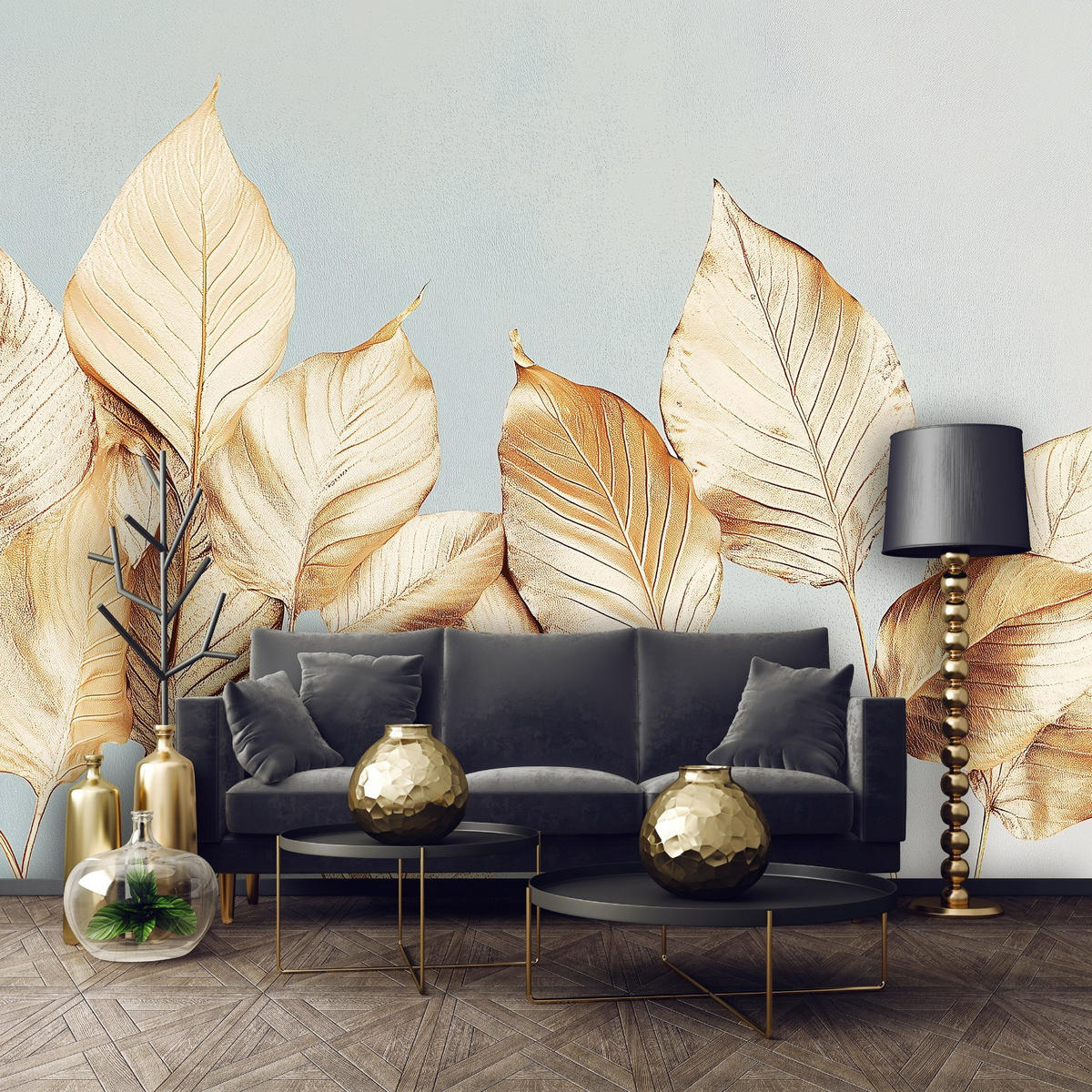 FOTOTAPETE Blätter Gold Vlies Tapete Wohnzimmer 250x175 - Multicolor, Papier (250/175cm) - Wallarena