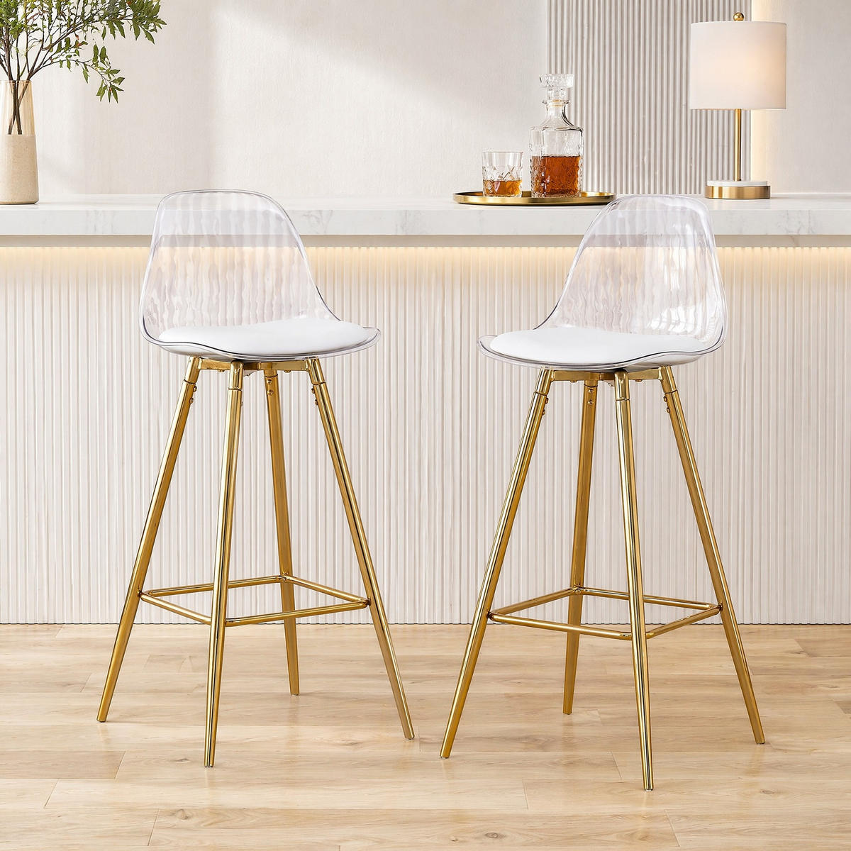 BARHOCKER 2er-Set Goldfarben Transparent mit Fußstütze - Goldfarben, Metall (33/96.5/38cm) - MIVRAY