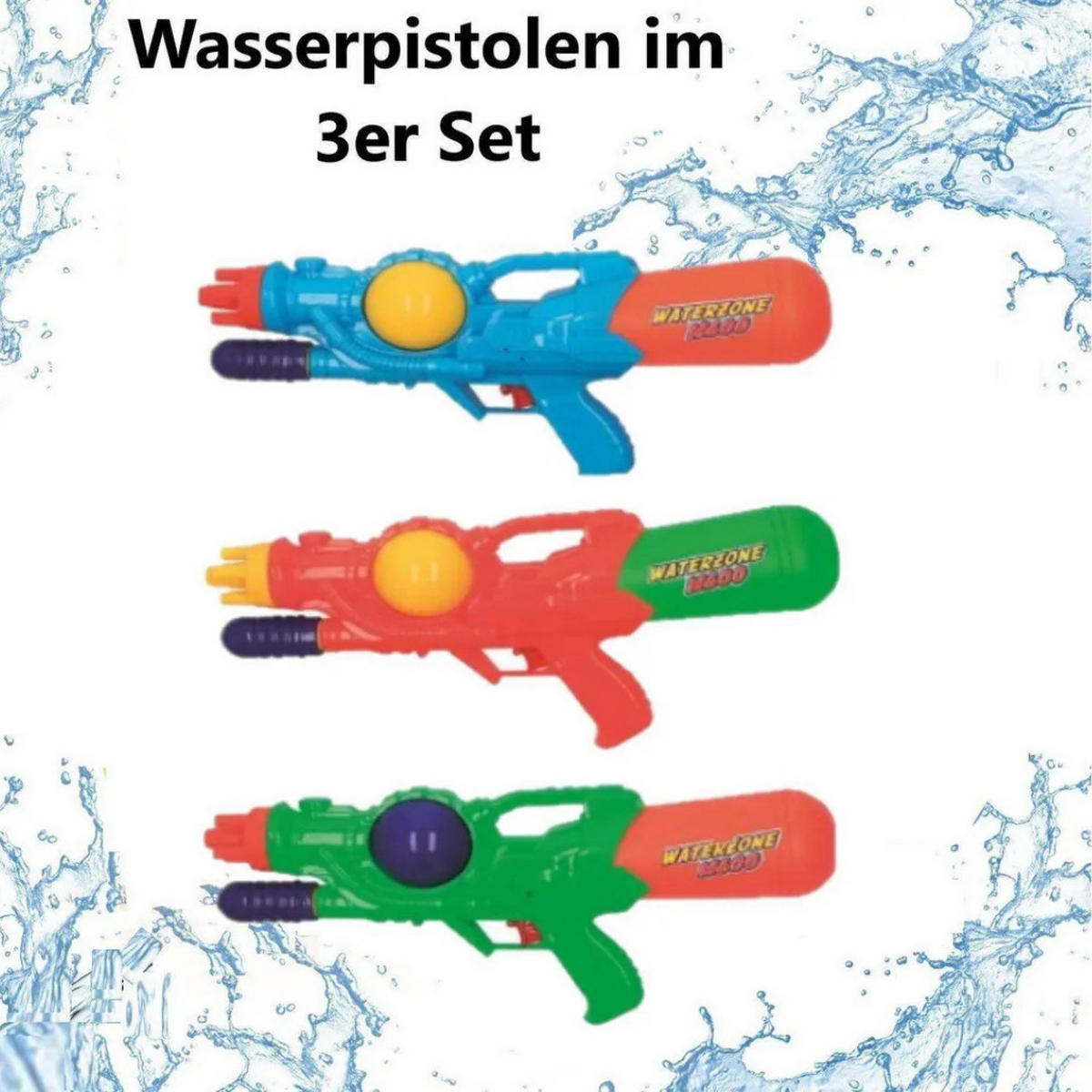 WASSERPISTOLE 3er Set 38 cm Bunt, Wasserblaster, Wasserspielzeug, Poolspielzeug, Strandspielzeug, Gartenspielzeug, Outdoor Spielzeug, Sommer Spielzeug - Blau/Rot, Kunststoff (42/20/15cm) - Sena