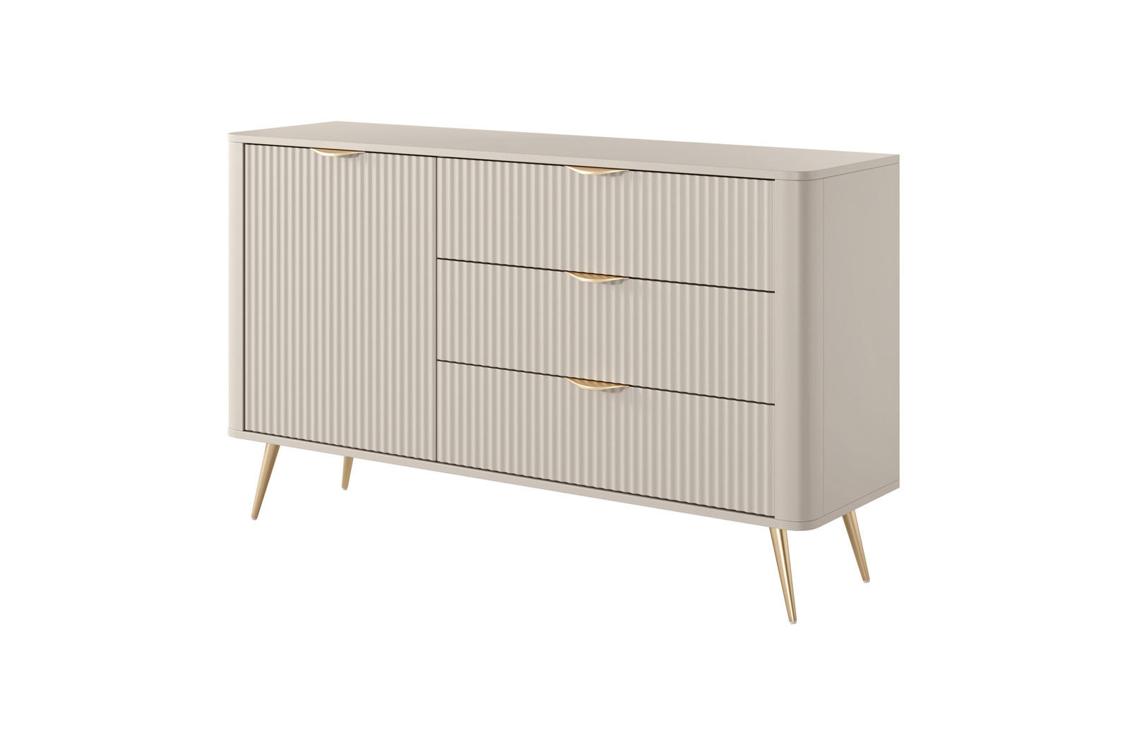 SIDEBOARD Flore 138 cm Beige / Gold - mit 3 Schubladen und 1 Tür - Riffel-Optik - Beige/Gelb, Holz/Holzwerkstoff (138/81/38cm) - Ravio