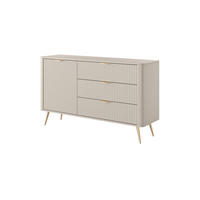 SIDEBOARD Flore 138 cm Beige / Gold - mit 3 Schubladen und 1 Tür - Riffel-Optik - Beige/Gelb, Holz/Holzwerkstoff (138/81/38cm) - Ravio