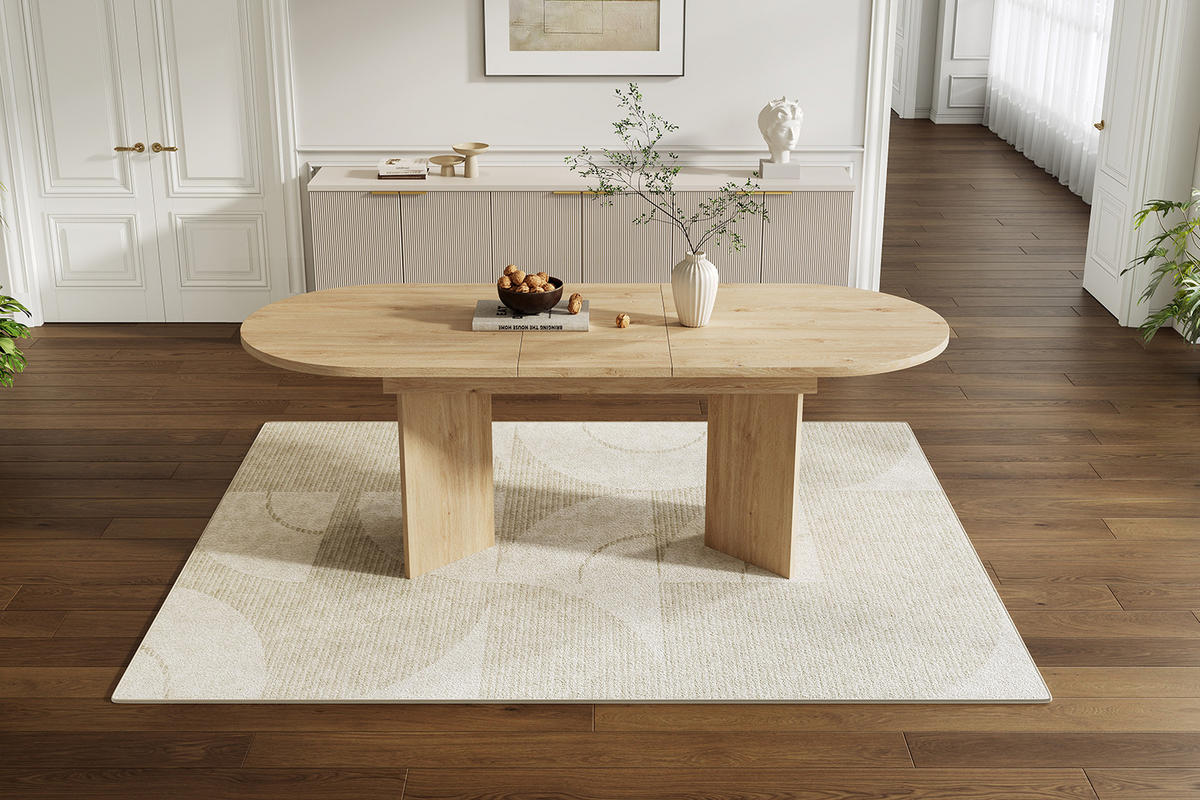 BLAGOVAONSKI STOL 120/160/80 cm s funkcijom proširenja i zaobljenim kutovima u boji hrasta - bijela/boje hrasta, drvni materijal (80/160/75.5cm) - CHICFURN