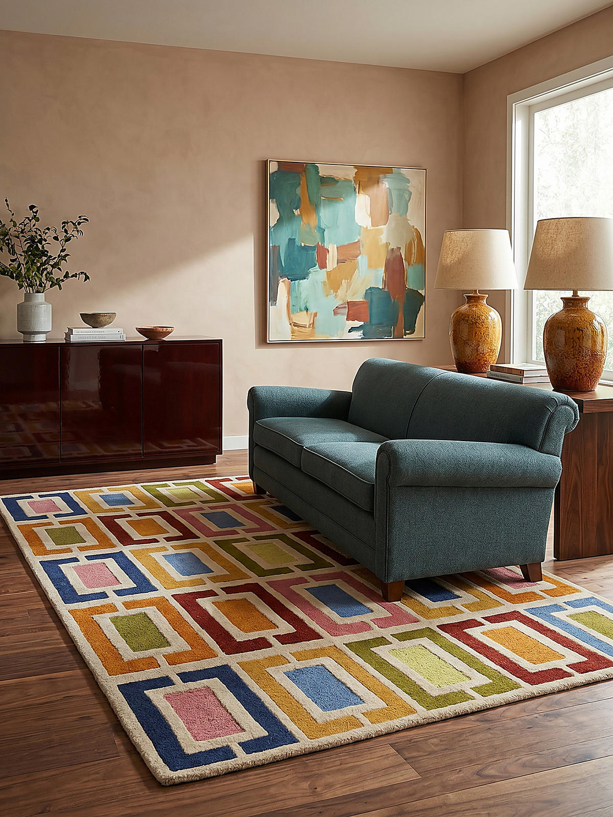 WOLLTEPPICH Geometrisch, Retro-Stil, Wohnzimmer Multicolor-Orange Rechteckig 200x290 - Multicolor, Textil (290/200cm) - KADIMA DESIGN