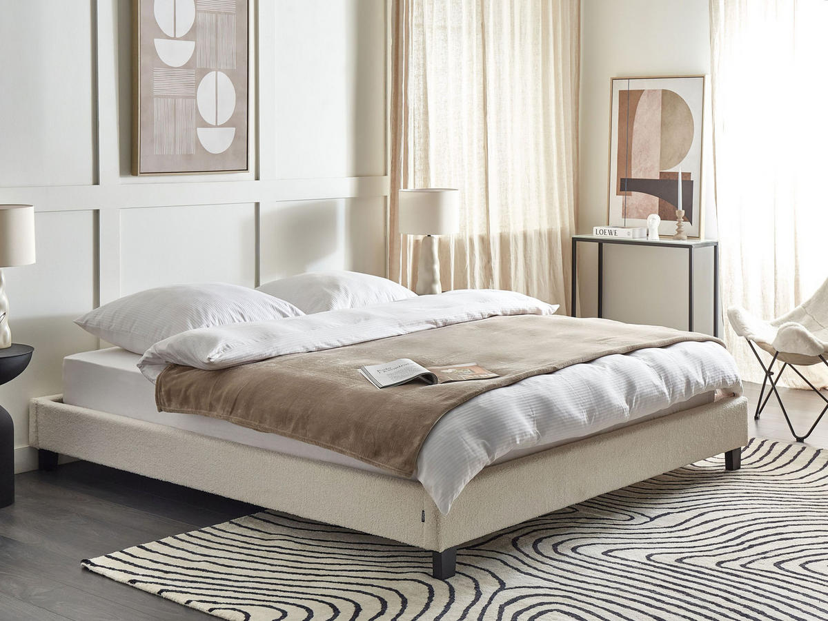 POLSTERBETT mit Lattenrost 180x200 cm Beige Roanne - Creme, Textil (180/200cm) - Beliani