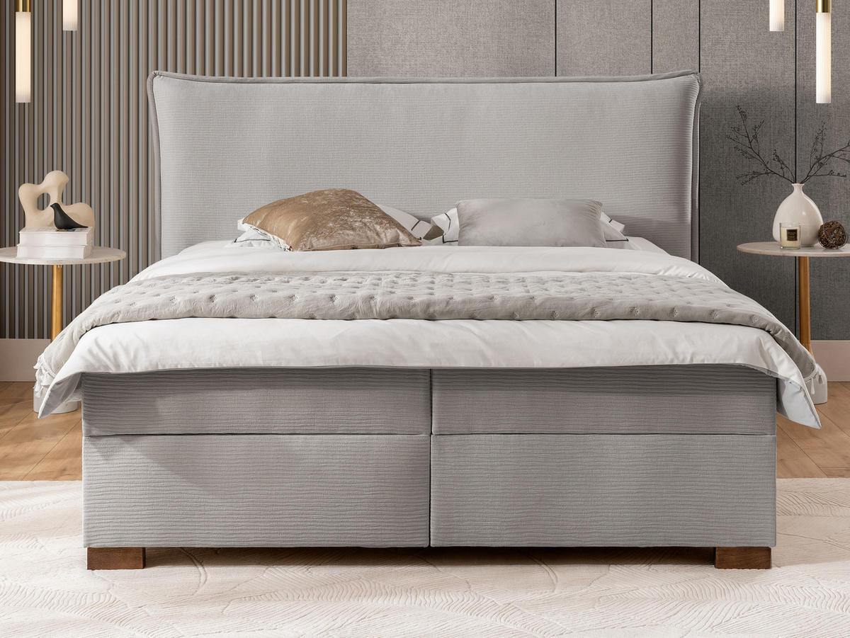 BOXBETT Lovetti, Strukturstoff mit Cordoptik, H3 - Dunkelbraun/Hellgrau, Holz/Kunststoff (200/200cm) - S-Style Möbel