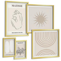 BILDER SET 5er Set - 50x50 cm & 20x30 cm & 40x60 cm Goldrahmen - Stilvolle minimalistische Linien - Goldfarben, Kunststoff (40/60cm) - TULUP