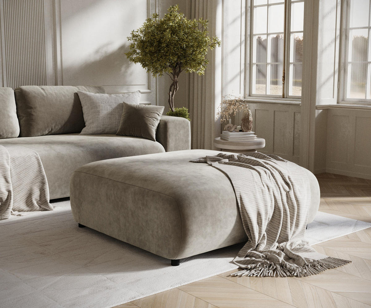 POUF L Zanzibar Taupe Samtstoff - Taupe/Schwarz, Holz/Holzwerkstoff (110/37/110cm) - Maison de Reve