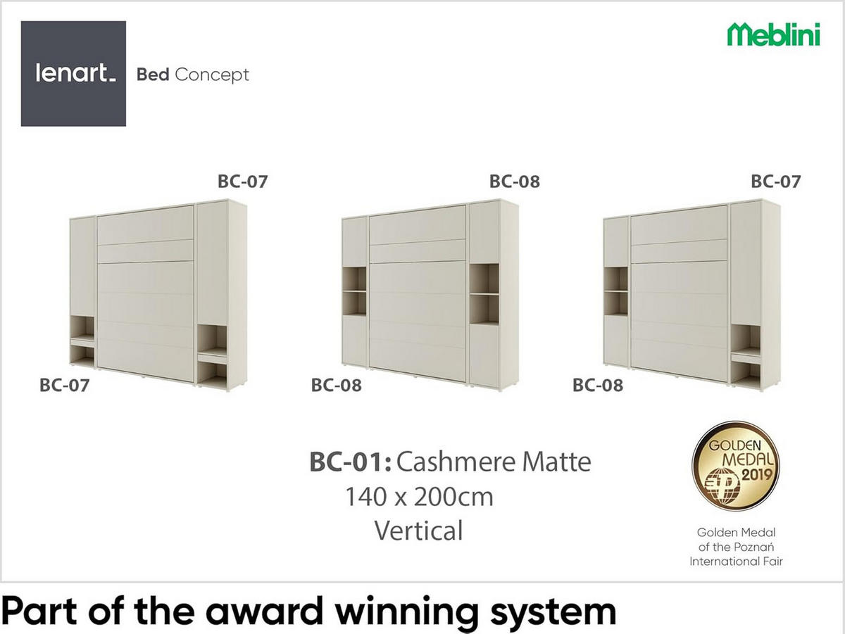 SCHRANKBETT BC-01 - 140x200cm Vertikal - Kaschmir - Kaschmir, Holzwerkstoff (140/200cm) - Meblini