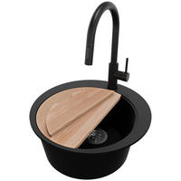 GRANITSPÜLE Pisa, 2-er set Schwarz 50/50 cm 1 Becken + Küchenarmatur 40/20 cm + Ablauf-Set + Schneidebrett ab 45er Unterschrank - Chromfarben/Beige, Kunststoff (50/20/50cm) - Primagran