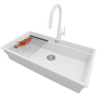 GRANITSPÜLE Praga Slim, 2-er set Weiß 86/47 cm 1 Becken + Küchenarmatur 40/20 cm + Ablauf-Set + Aufrollbare Abtropffläche ab 90er Unterschrank - Chromfarben/Weiß, Kunststoff (86/20/47cm) - Primagran